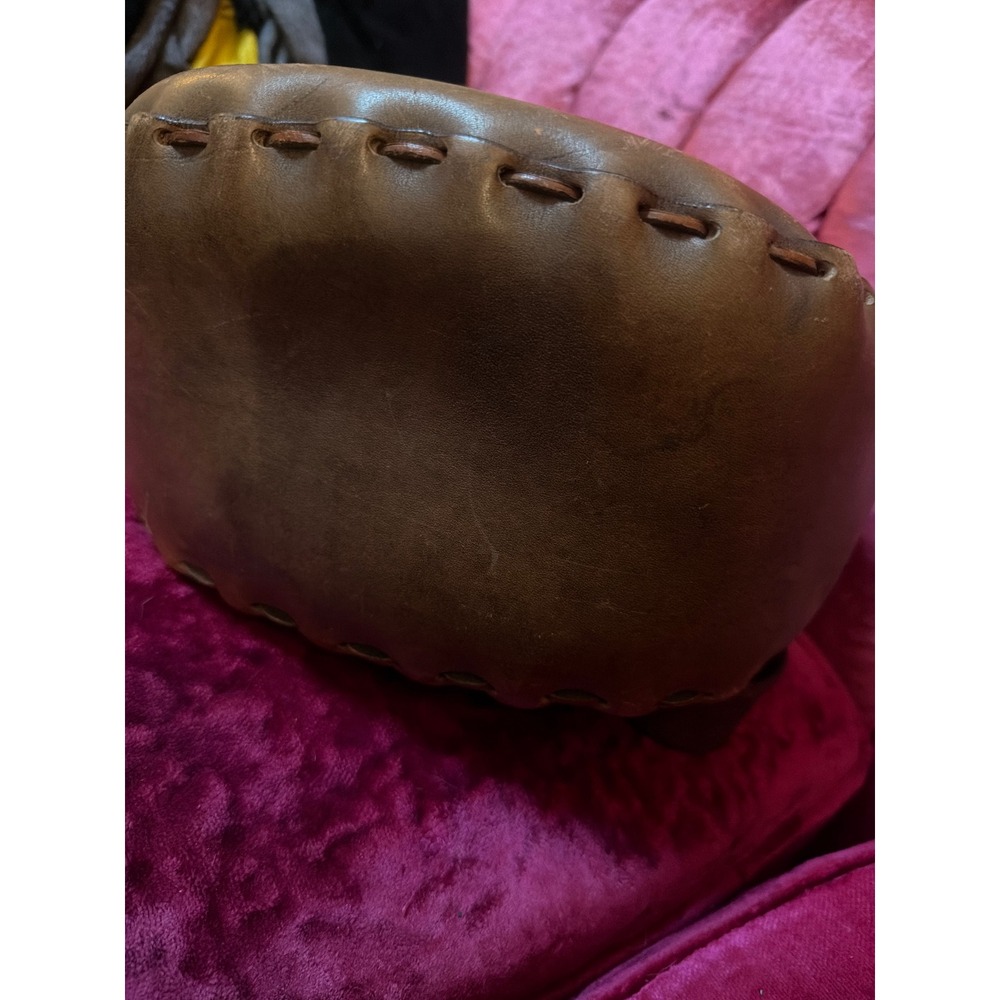 Vintage 70s Handmade Leather Tooled Bag Boho Saddle Purse Tan Wood - Picture 5 of 6
